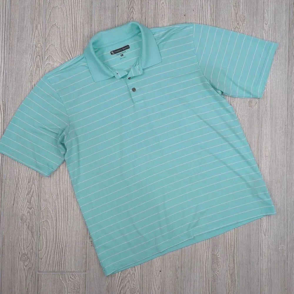 Pebble Beach Men’s XL Blue White Striped Performance Golf Polo Shirt